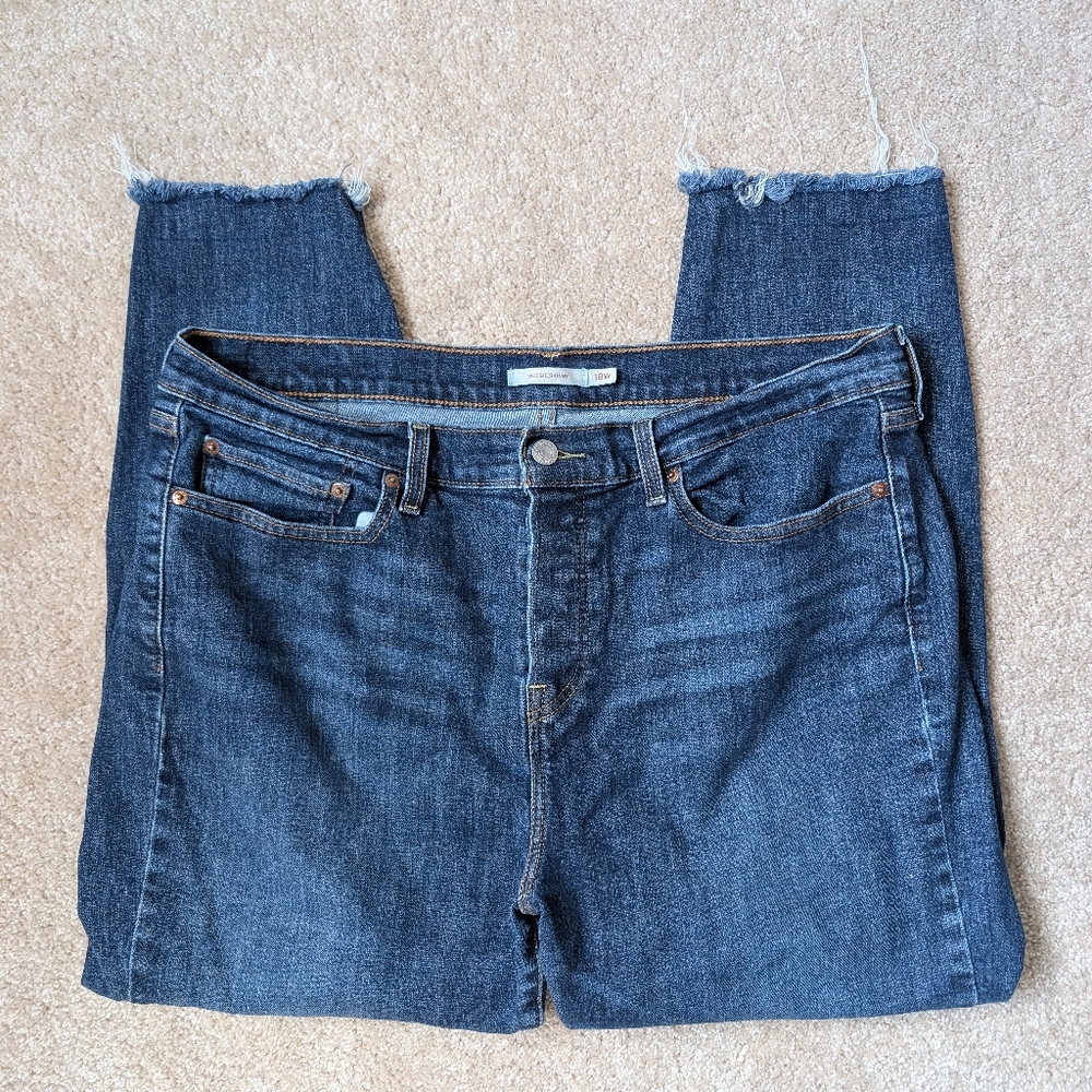 Levi's Wedgie Skinny Button Fly Raw Hem Ankle Blue Denim Jeans